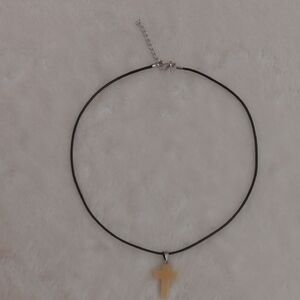 Elegant Black Necklace with Cream Tan Cross Pendant